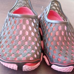 Pink and Black Mesh Slip-On Shoes